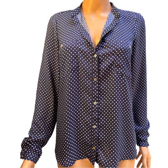 Zara Navy Blouse with White Dots - Picture 1 of 9